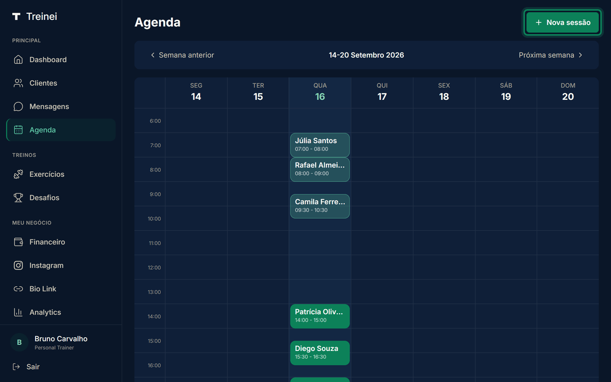 /schedule com retângulo verde destacando o botão Nova sessão no topo