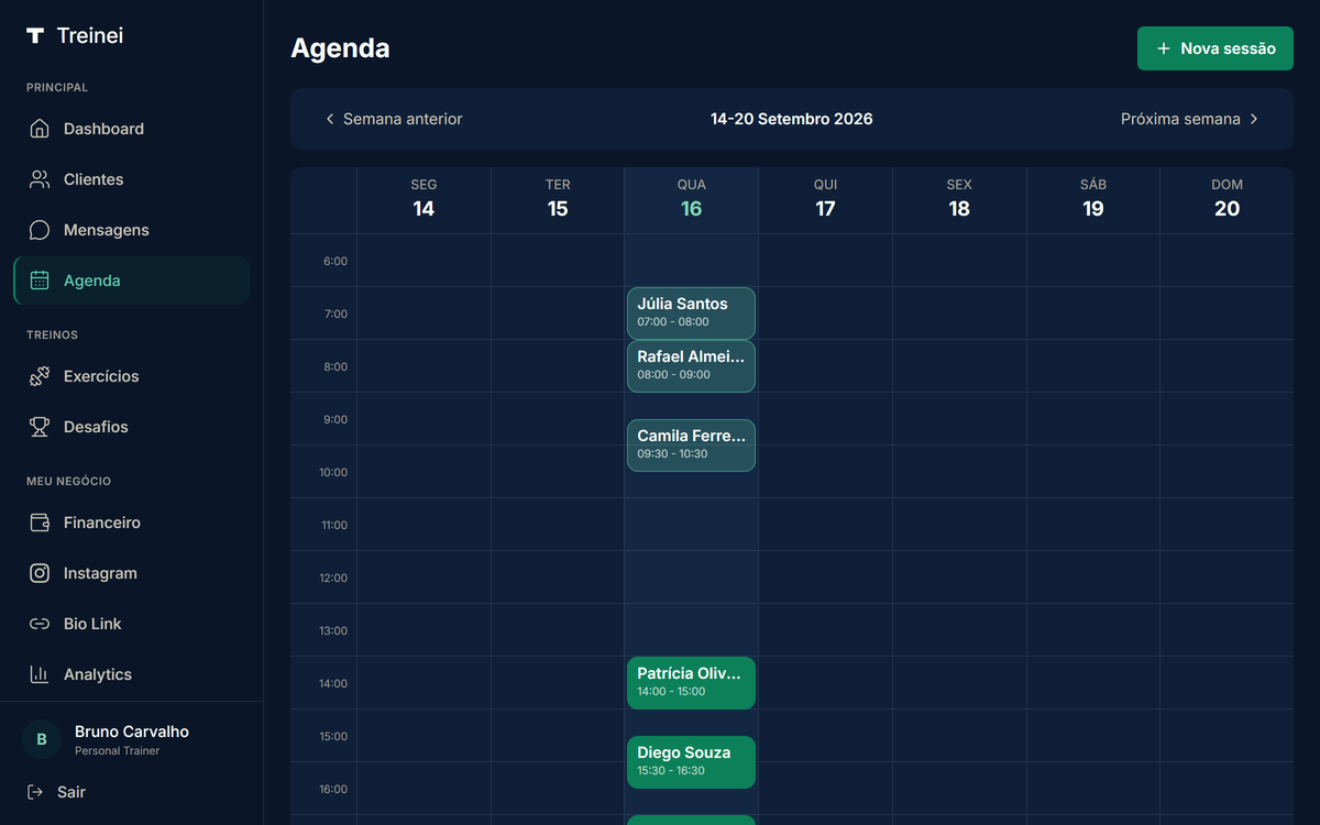 Agenda semanal com sessões agendadas
