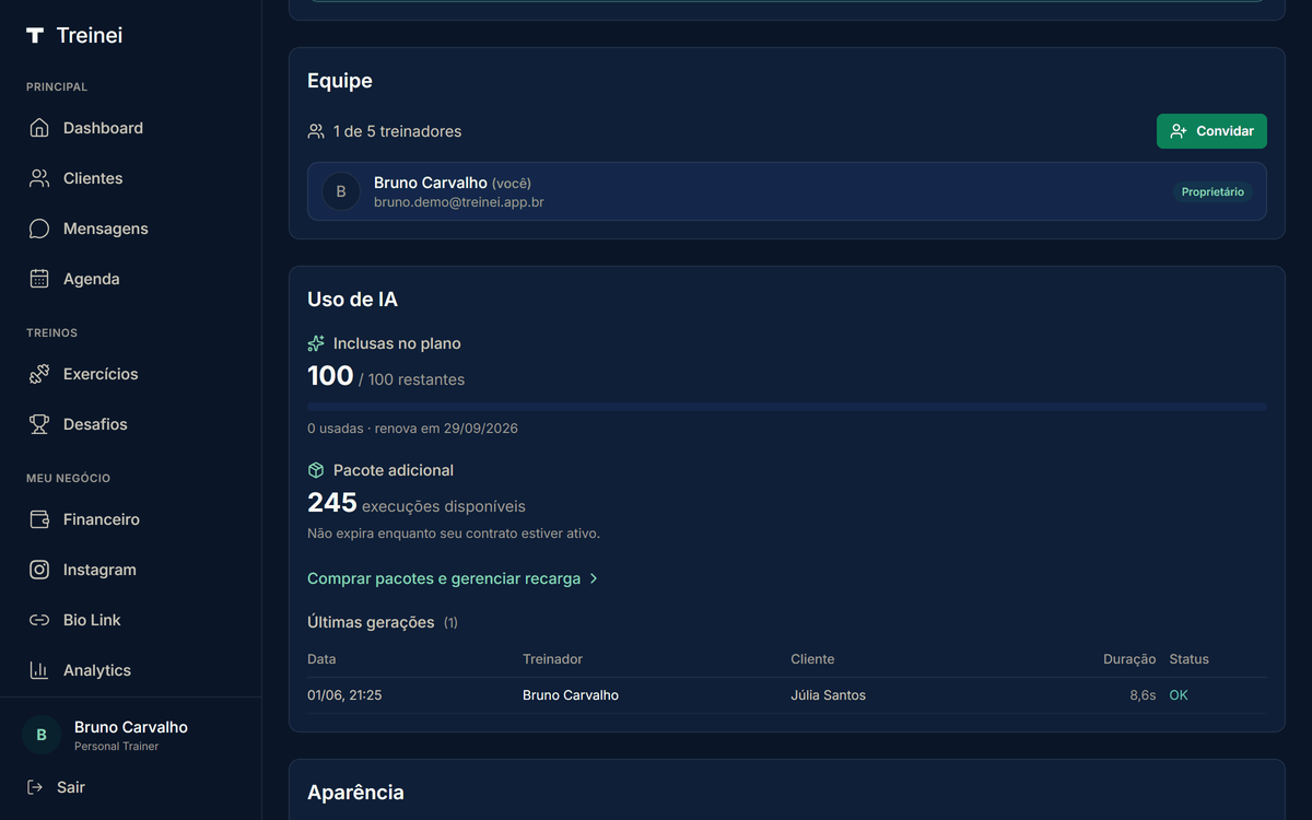 Cartão de equipe com os membros do studio e convites pendentes