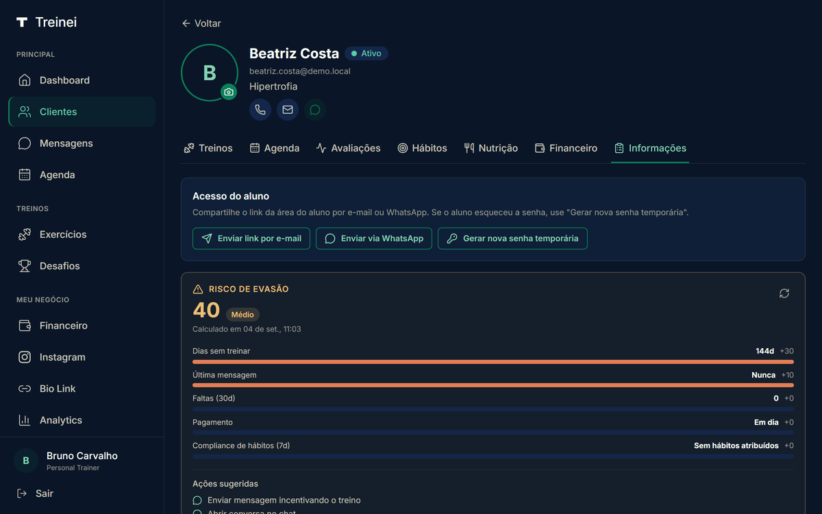 Painel de risco de evasão no MeuCoach